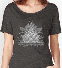 Grey Lotus Flower Geometric Design Women's Relaxed Fit T-Shirt
