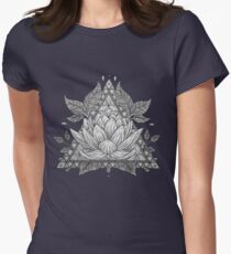 Grey Lotus Flower Geometric Design Women's Fitted T-Shirt