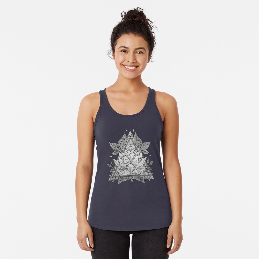 Grey Lotus Flower Geometric Design Racerback Tank Top