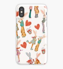Love story of funny retro rabbits iPhone Case