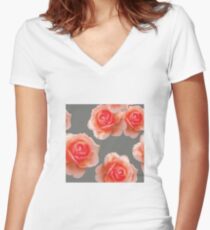 Blushing Roses Pattern Women's Fitted V-Neck T-Shirt