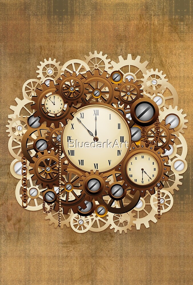 Steampunk Clocks and Gears Vintage Retro Style Machine by BluedarkArt