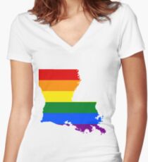 Queer Rainbow Louisiana Women's Fitted V-Neck T-Shirt