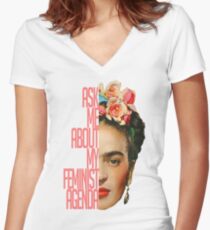Ask me about my feminist agenda Women's Fitted V-Neck T-Shirt