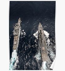 Guided-missile destroyer USS Gridley, left, passes the guided-missile cruiser USS Chancellorsville. Poster