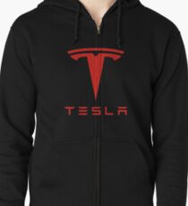 Tesla Red Logo Zipped Hoodie