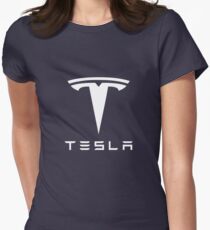 Tesla White Logo Women's Fitted T-Shirt