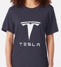 Tesla White Logo Slim Fit T-Shirt