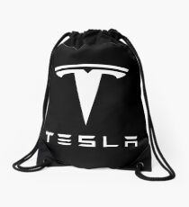 Tesla White Logo Drawstring Bag