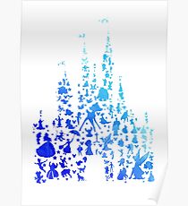 Póster Silueta inspirada en el castillo de carácter azul