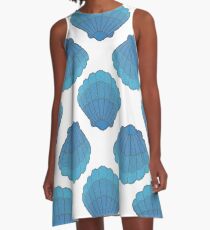Blue Seashell Mosaic Pattern A-Line Dress