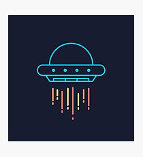 Cool Neon Blue UFO Spaceship Photographic Print
