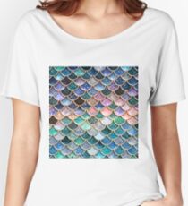 Aquamarine, silberne und rosa Schein-Kunst-Glitter-Meerjungfrau-Skalen Loose Fit T-Shirt