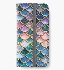 Teal, Silver and Pink Sparkle Faux Glitter Mermaid Scales iPhone Wallet/Case/Skin