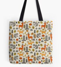 Woodland camping animal nature owl fox deer raccoon cute by andrea lauren Tote Bag