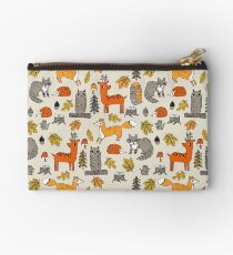 Woodland camping animal nature owl fox deer raccoon cute by andrea lauren Studio Pouch