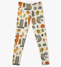 Woodland camping animal nature owl fox deer raccoon cute by andrea lauren Leggings