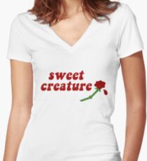 Sweet Creature Rose Design Women's Fitted V-Neck T-Shirt