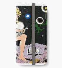 Giant woman with amazed astronaut, funny sci-fi vintage poster iPhone Wallet/Case/Skin