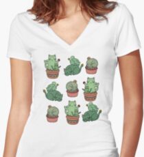 Camiseta entallada de cuello en V Gatos de Cactus