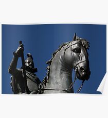 Pigeon atop Philip III atop horse, Plaza Mayor, Madrid Poster