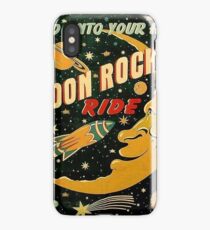 Moon rocket ride, funny space illustration poster iPhone Case