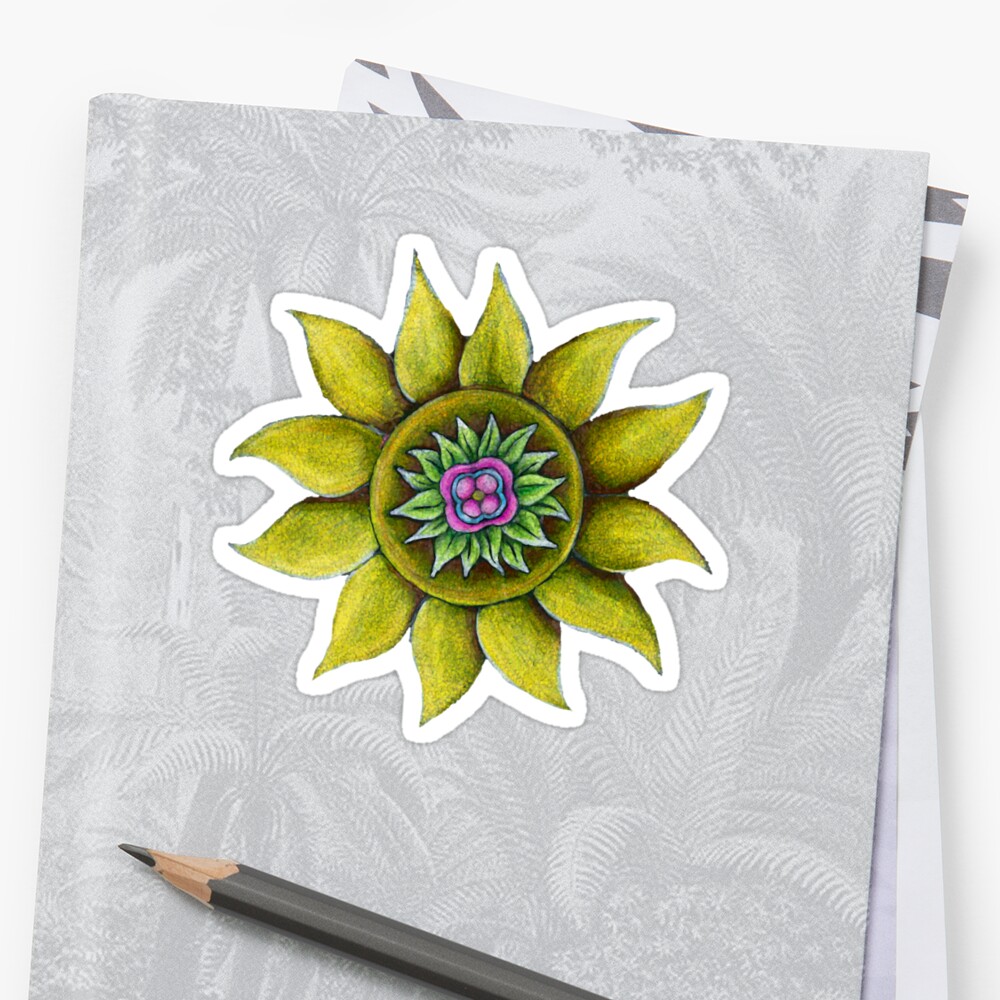 Download "Sunflower Mandala" Sticker by indigoamberart | Redbubble