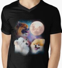 Camiseta de cuello en V Perros de Pomerania Luna aullante - Lobos