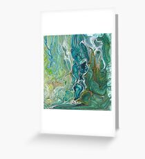 Poured acrylic paints green blues Greeting Card