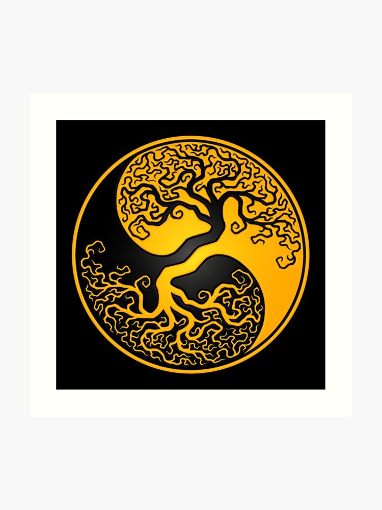 Yellow And Black Tree Of Life Yin Yang Art Print - 