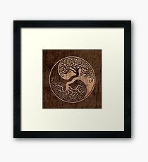 Rough Wood Grain Effect Tree of Life Yin Yang Framed Print