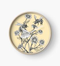 bees and chamomile on honey background Clock
