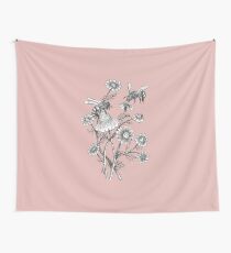 bees and chamomile on dusty pink background Wall Tapestry