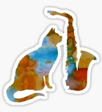 Pegatina Arte del gato del saxofón