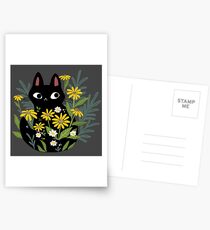 Postales Gato negro con flores