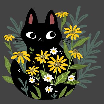 Artwork thumbnail, Black cat with flowers  by michelledraws