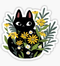 Black cat with flowers Sticker