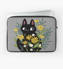 Black cat with flowers Laptop Sleeve