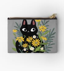 Black cat with flowers Studio Pouch