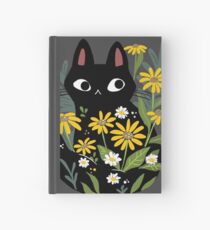 Black cat with flowers Hardcover Journal