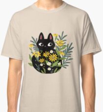 Camiseta clásica Gato negro con flores