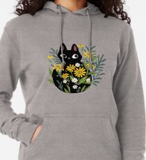 Black cat with flowers Lightweight Hoodie