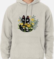 Black cat with flowers Pullover Hoodie