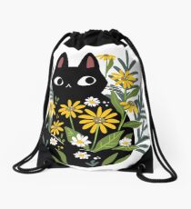 Mochila de cuerdas Gato negro con flores