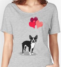 Boston Terrier Valentines Love Balloons gifts for dog lovers pet owners dog breeds customizable Women's Relaxed Fit T-Shirt