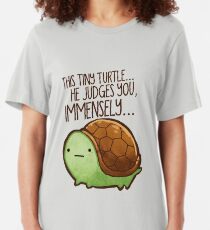 This turtle.. he judges you. Slim Fit T-Shirt