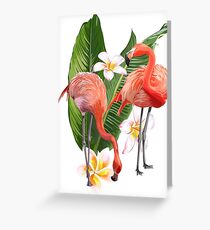 Pink Flamingo And Flowers Greeting Card