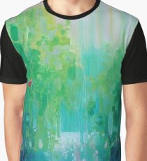 Scarlet's Green World - green semi abstract landscape with red bird Graphic T-Shirt
