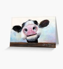 NOSEY COW 'HEY! HOW'S IT GOIN'?' BY SHIRLEY MACARTHUR Greeting Card