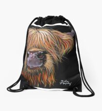 SCOTTISH HAIRY HIGHLAND COW 'HENRY' By Shirley MacArthur Drawstring Bag